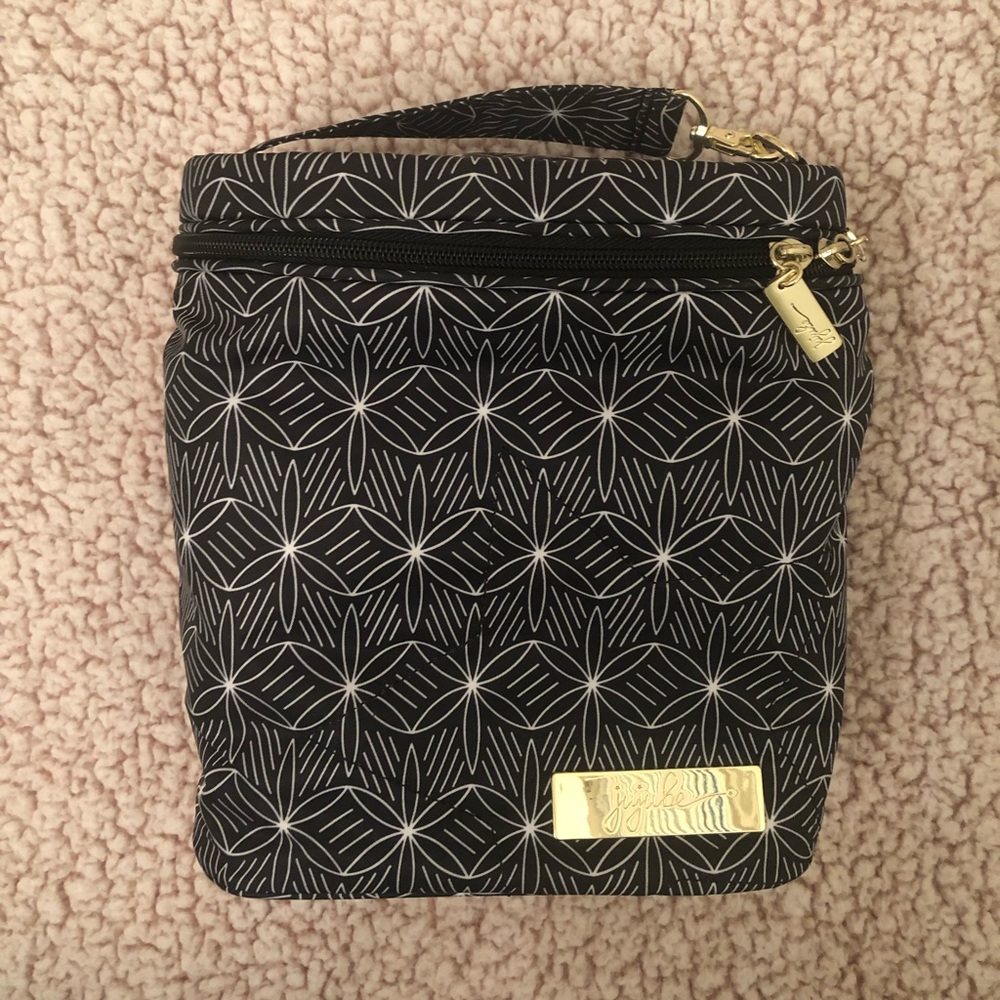Black Lunch/Makeup Bag With Bronze Interior